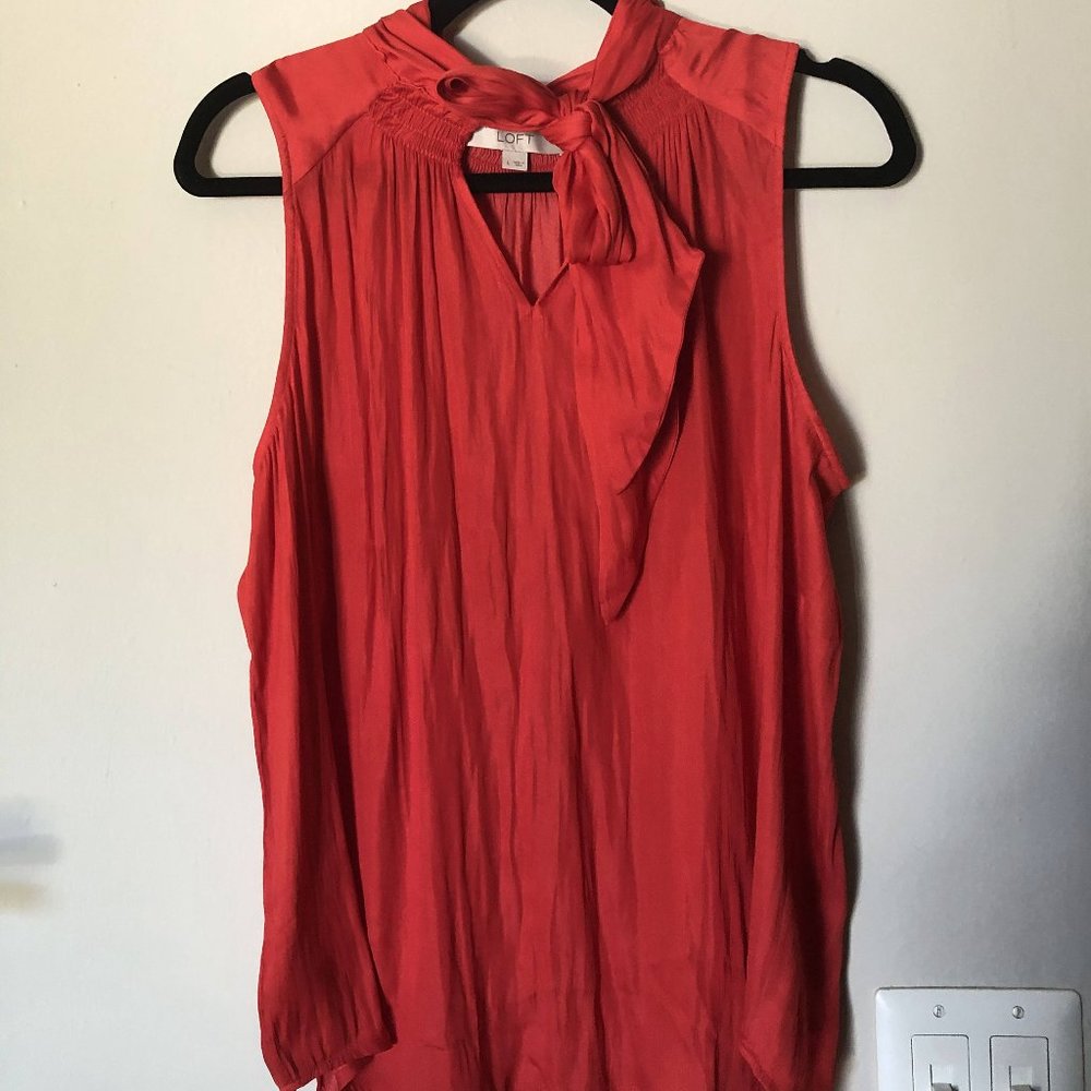 LOFT Smocked Tie Neck Shell Women's L